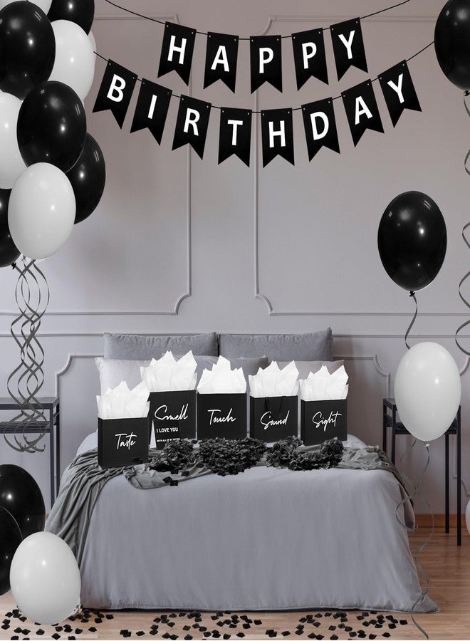 Soulchen 5 Senses Gift Bags for Him Her with Labels, Valentines Day Five Senses Gift Birthday Party Decoration Tissue Paper Handles, Comes with Rose Petals Banner Balloons for Party(Black White) - Image 5